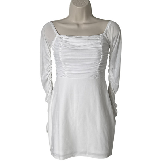NWT Lulus Elegant Eternity White Mesh Ruched Off The Shoulder Mini Dress Size M - Picture 3 of 13